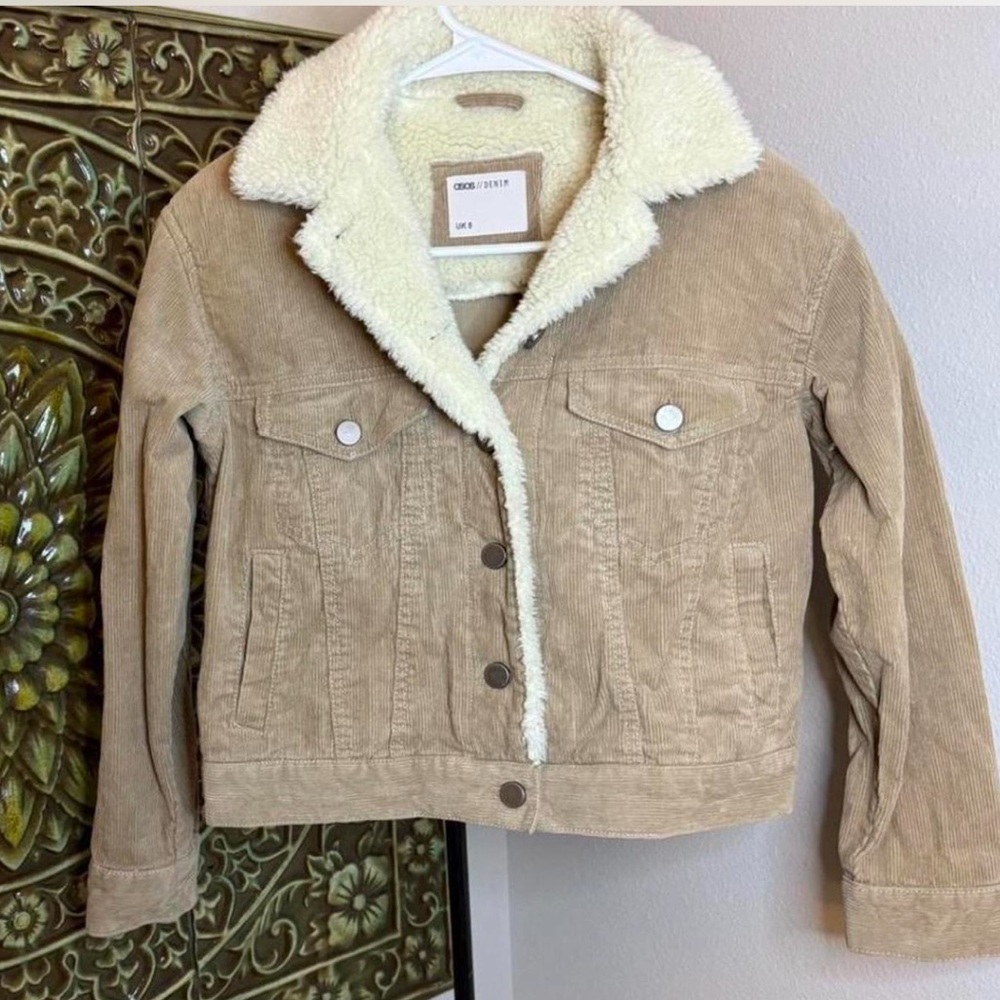 ASOS Beige Corduroy Jacket with Cream Sherpa Lining